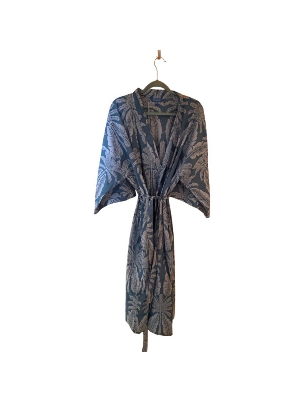 Blue Ginger Womens Floral Pockets Belt Robe One Size Blue Pure Cotton Lounge New